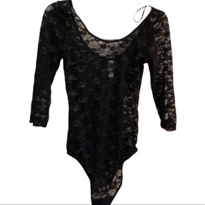 MIM NWOT floral transparent lace bodysuit black M